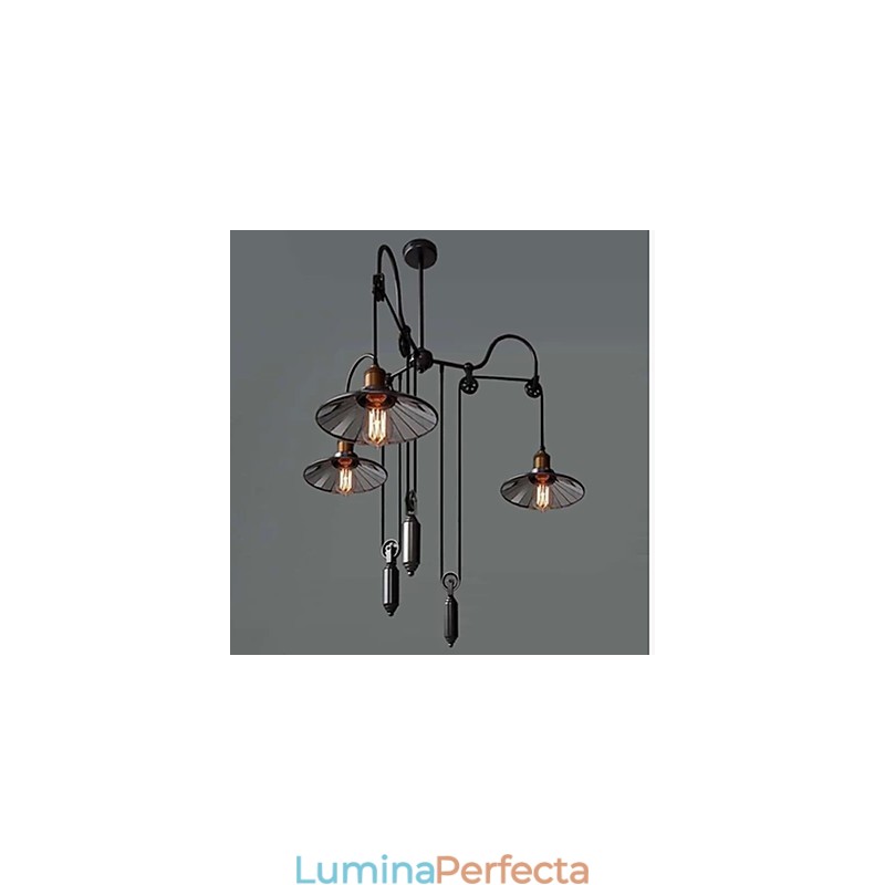 Lampă suspendată Vintage Pully 3 Island Foyer Metal+ Galss abajur interior