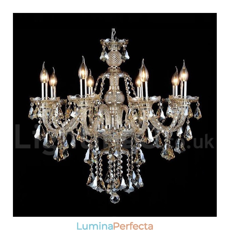 Candelabru modern de cristal K9 de culoare retro cognac cu 8 lumini