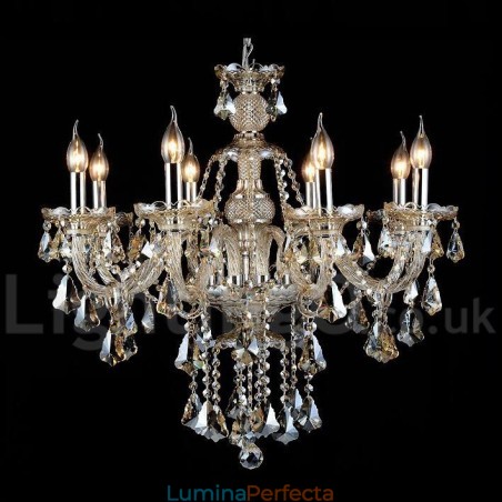 Candelabru modern de cristal K9 de culoare retro cognac cu 8 lumini Candelabru modern de cristal K9 de culoare retro cognac cu 8 lumini