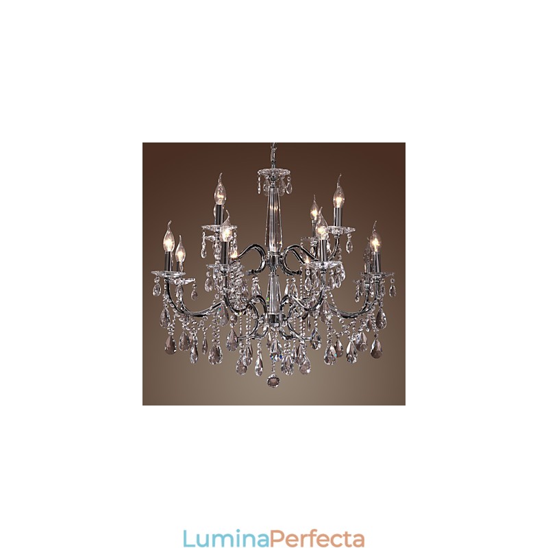 Candelabru Cristal Modern 2 Nivele Living 12 Lumini
