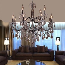Candelabru Cristal Modern 2 Nivele Living 12 Lumini