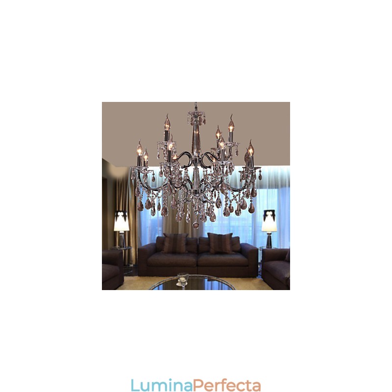 Candelabru Cristal Modern 2 Nivele Living 12 Lumini
