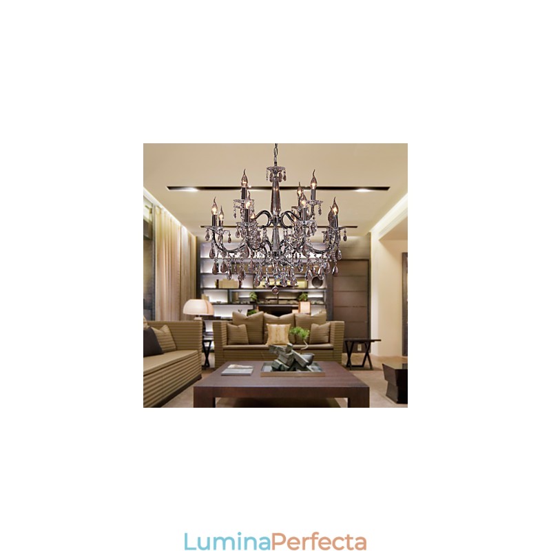 Candelabru Cristal Modern 2 Nivele Living 12 Lumini
