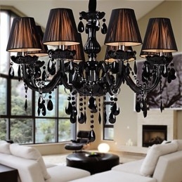 Candelabru Lux Modern Cristal Negru Living 8 Lumini