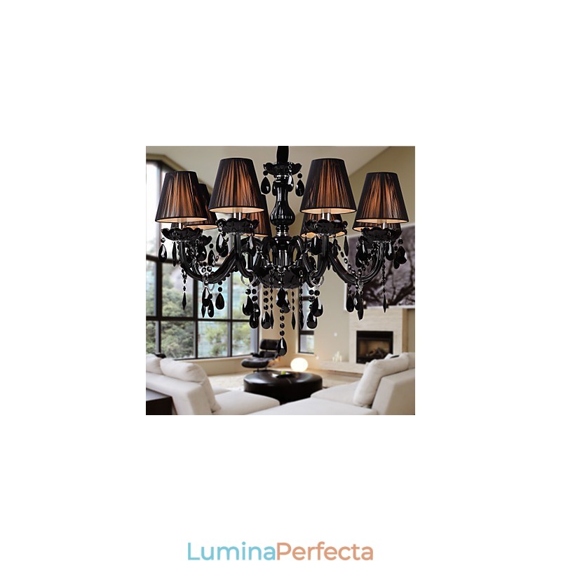 Candelabru Lux Modern Cristal Negru Living 8 Lumini