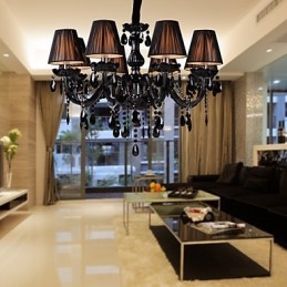 Candelabru Lux Modern Cristal Negru Living 8 Lumini