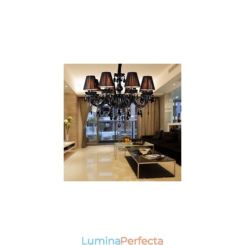 Candelabru Lux Modern Cristal Negru Living 8 Lumini