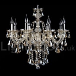 Candelabru modern de cristal K9 de culoare retro cognac cu 8 lumini