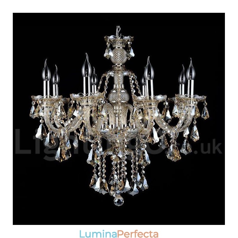 Candelabru modern de cristal K9 de culoare retro cognac cu 8 lumini
