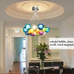 Lampă suspendată modernă din sticlă colorată Bubble Globe cu 19 lumini