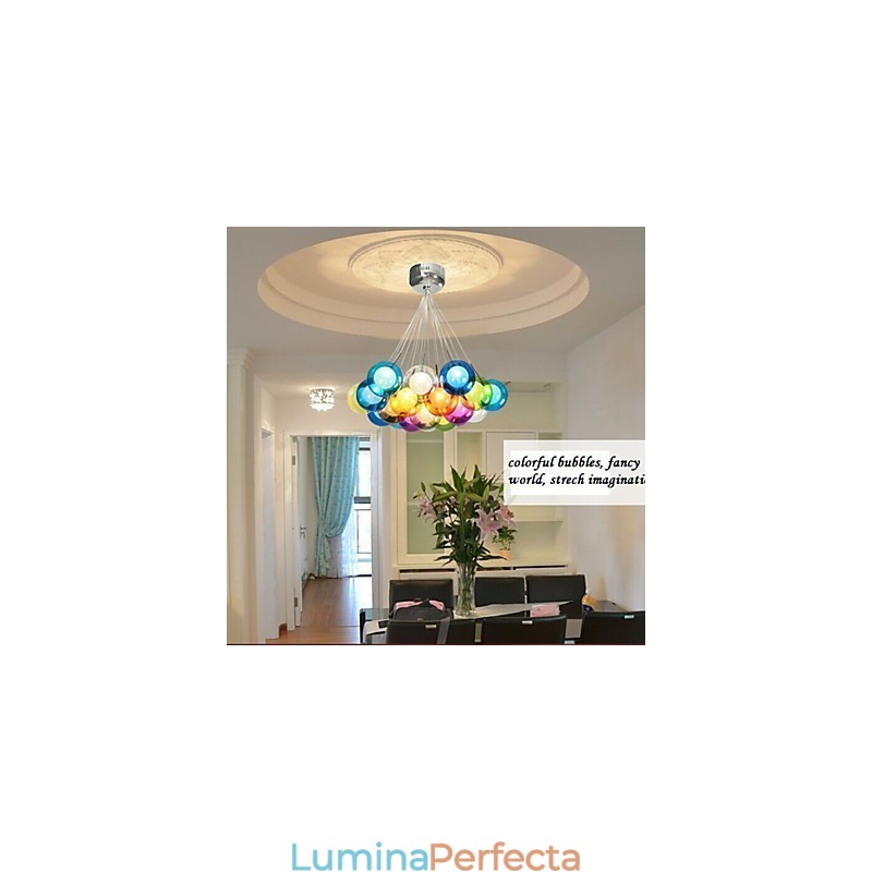 Lampă suspendată modernă din sticlă colorată Bubble Globe cu 19 lumini