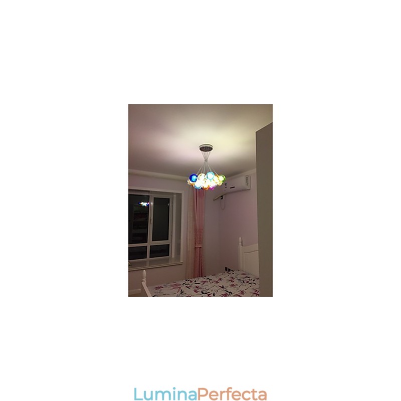 Lampă suspendată modernă din sticlă colorată Bubble Globe cu 19 lumini