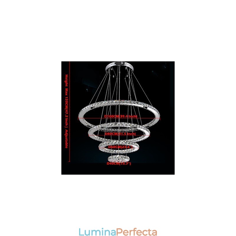 Lampă modernă de iluminat pentru candelabru de tavan din cristal transparent cu D100CM+D80CM+D60CM+D40CM
