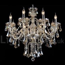 Candelabru modern de cristal K9 de culoare retro cognac cu 8 lumini