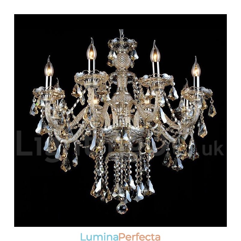 Candelabru modern de cristal K9 de culoare retro cognac cu 8 lumini