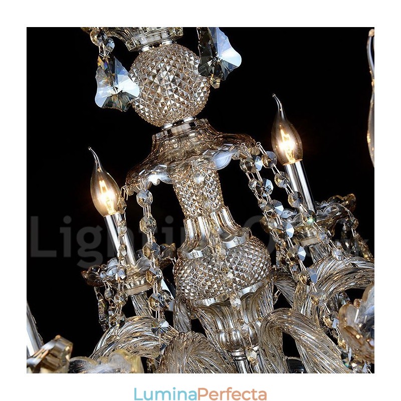 Candelabru modern de cristal K9 de culoare retro cognac cu 8 lumini
