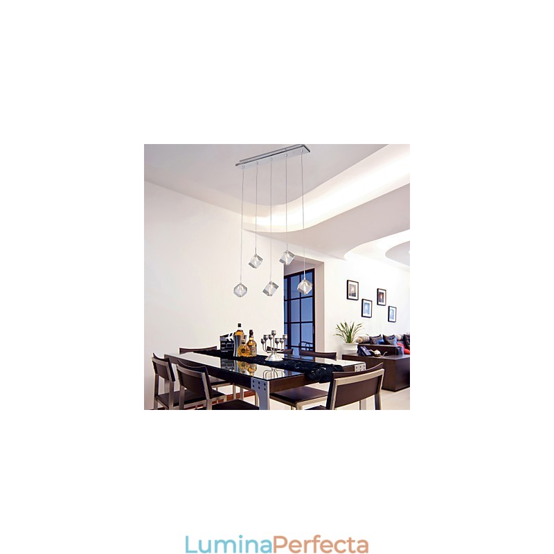 Lampă suspendată modernă, contemporană, din cristal, cromat