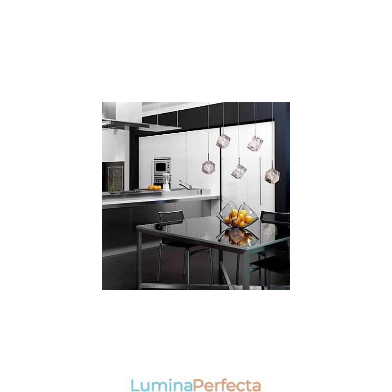 Lampă suspendată modernă, contemporană, din cristal, cromat