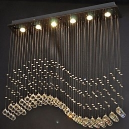 Lampă suspendată cu 6 lumini Corpuri de iluminat de tavan cu valuri de cristal transparent, argintiu modern