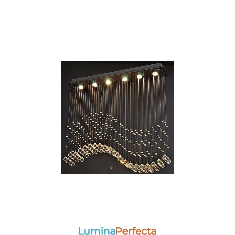 Lampă suspendată cu 6 lumini Corpuri de iluminat de tavan cu valuri de cristal transparent, argintiu modern