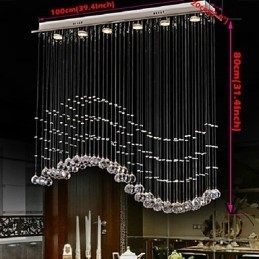 Lampă suspendată cu 6 lumini Corpuri de iluminat de tavan cu valuri de cristal transparent, argintiu modern