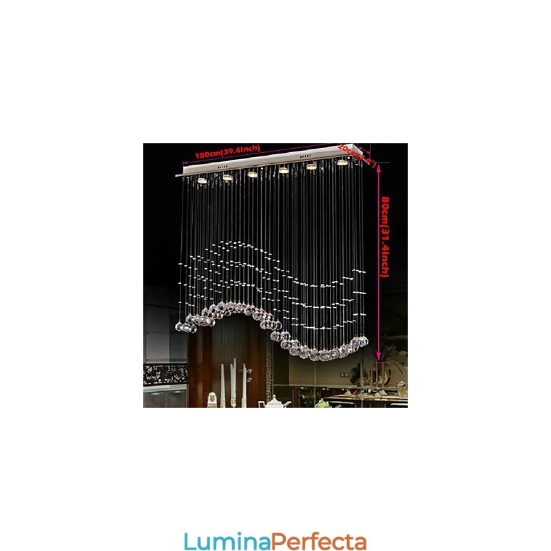 Lampă suspendată cu 6 lumini Corpuri de iluminat de tavan cu valuri de cristal transparent, argintiu modern