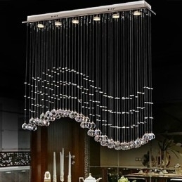 Lampă suspendată cu 6 lumini Corpuri de iluminat de tavan cu valuri de cristal transparent, argintiu modern