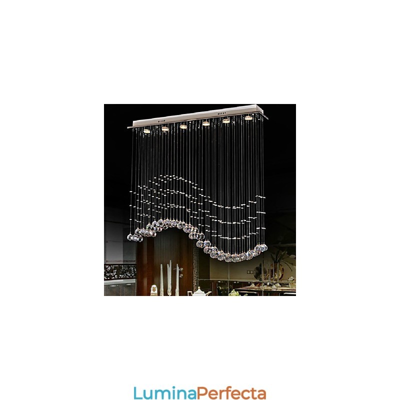 Lampă suspendată cu 6 lumini Corpuri de iluminat de tavan cu valuri de cristal transparent, argintiu modern