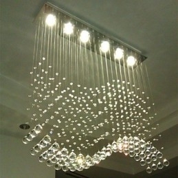 Lampă suspendată cu 6 lumini Corpuri de iluminat de tavan cu valuri de cristal transparent, argintiu modern