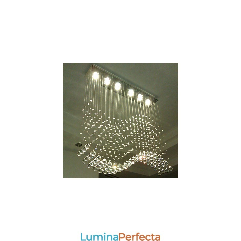 Lampă suspendată cu 6 lumini Corpuri de iluminat de tavan cu valuri de cristal transparent, argintiu modern