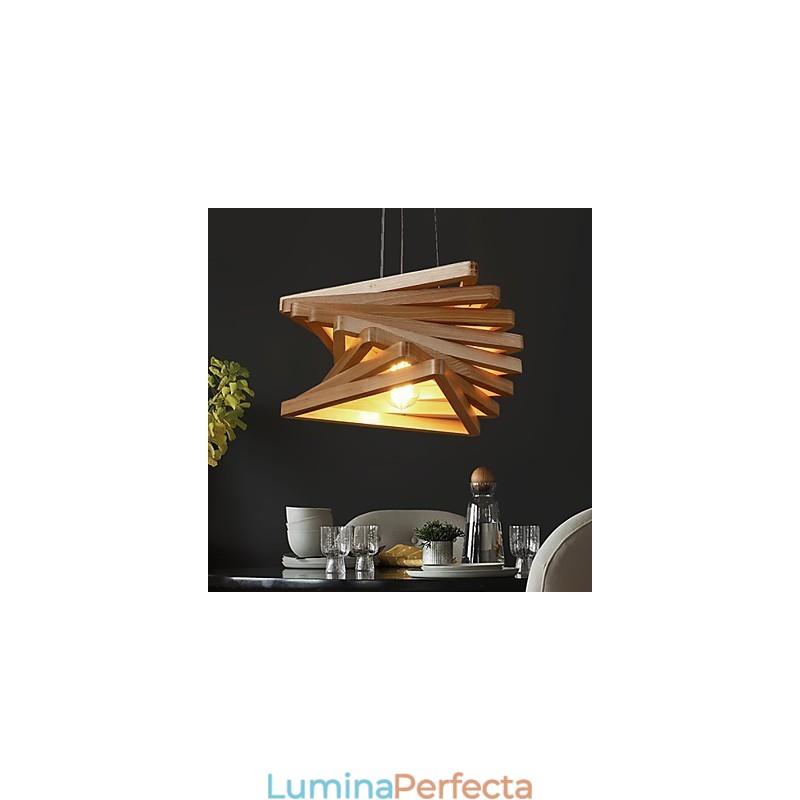 1 Lampă suspendată din lemn de bambus cu pictură în stil rustic tradițional clasic