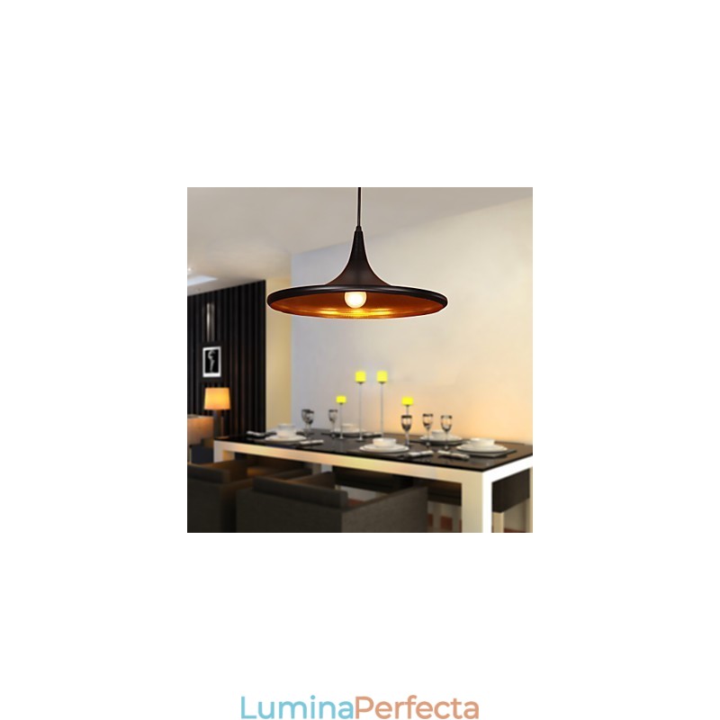 Lampă suspendată contemporană din aluminiu cu abajur negru