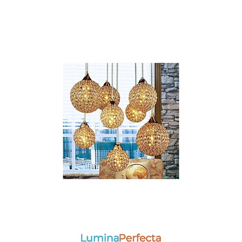 Lampă suspendată din metal galvanizat cu cristal Globe, modernă și contemporană