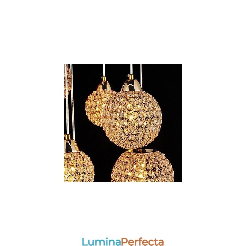 Lampă suspendată din metal galvanizat cu cristal Globe, modernă și contemporană