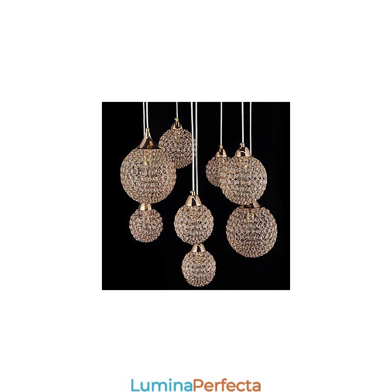 Lampă suspendată din metal galvanizat cu cristal Globe, modernă și contemporană