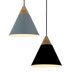 Lampă suspendată con mini artistică, 1 lumină, finisaj modern, simplitate, negru, alb, albastru praf, aluminiu și lemn.