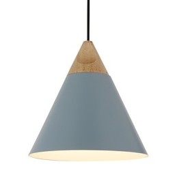 Lampă suspendată con mini artistică, 1 lumină, finisaj modern, simplitate, negru, alb, albastru praf, aluminiu și lemn.