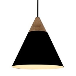 Lampă suspendată con mini artistică, 1 lumină, finisaj modern, simplitate, negru, alb, albastru praf, aluminiu și lemn.