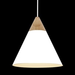 Lampă suspendată con mini artistică, 1 lumină, finisaj modern, simplitate, negru, alb, albastru praf, aluminiu și lemn.