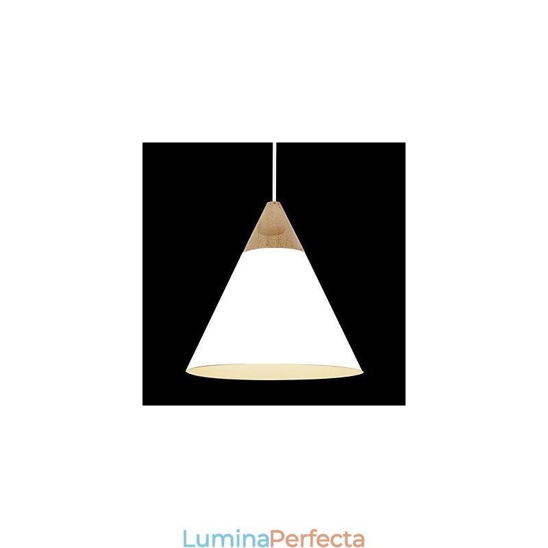 Lampă suspendată con mini artistică, 1 lumină, finisaj modern, simplitate, negru, alb, albastru praf, aluminiu și lemn.