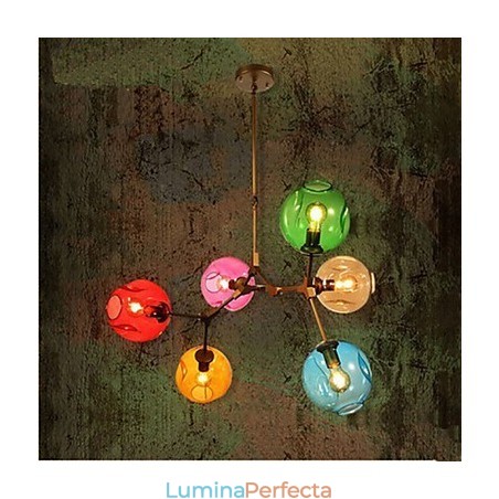 Candelabru cu 6 lumini cu bec din sticla Art Color Candelabru cu 6 lumini cu bec din sticla Art Color
