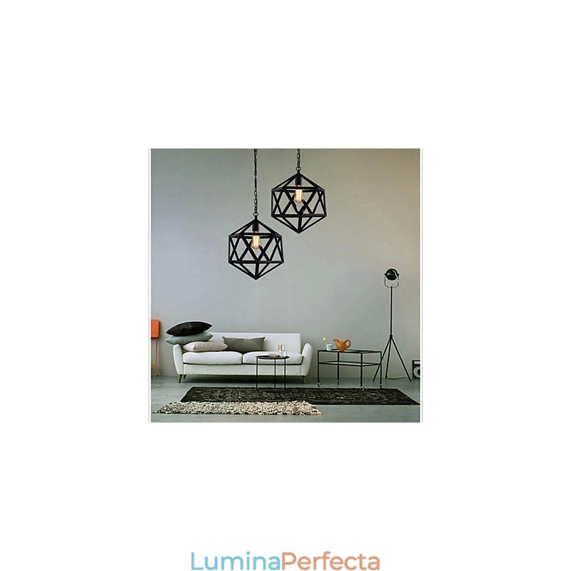 Lampă industrială retro droplight hexaedru originalitate artistică suspendată din fier forjat