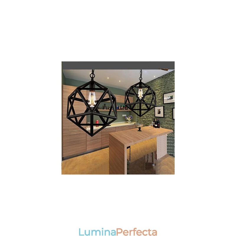 Lampă industrială retro droplight hexaedru originalitate artistică suspendată din fier forjat