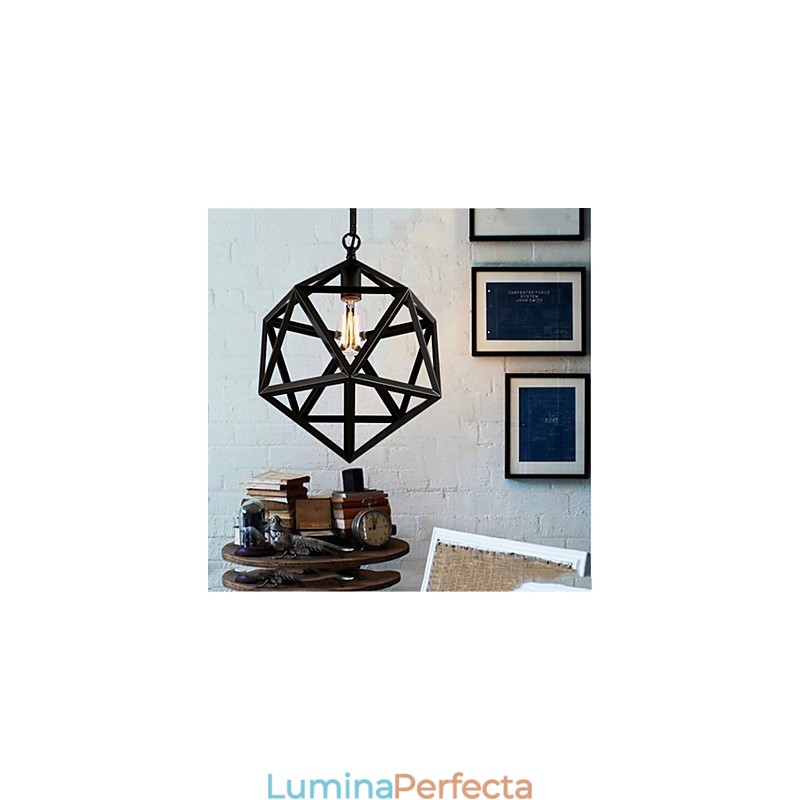Lampă industrială retro droplight hexaedru originalitate artistică suspendată din fier forjat