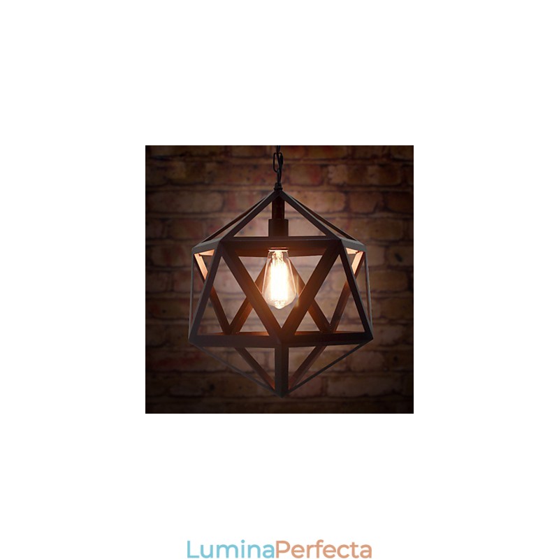 Lampă industrială retro droplight hexaedru originalitate artistică suspendată din fier forjat