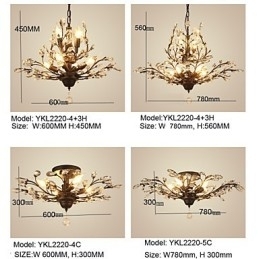 Vintage Crystal Flush Mount 7Lights Metal Painting Negru SAU Aur