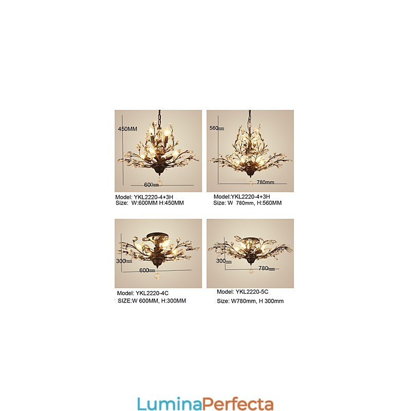 Vintage Crystal Flush Mount 7Lights Metal Painting Negru SAU Aur