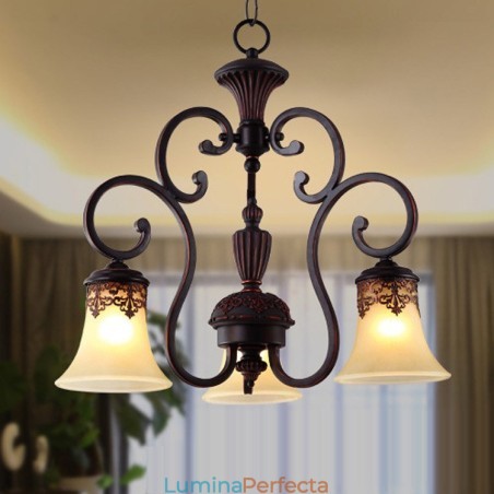 Candelabru din metal cu montaj încadrat cu pictură rustică de epocă