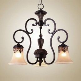 Candelabru din metal cu montaj încadrat cu pictură rustică de epocă