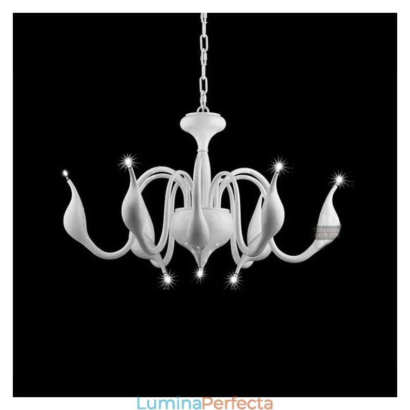 Candelabru din metal galvanizat modern, alb, cu 9 lumini